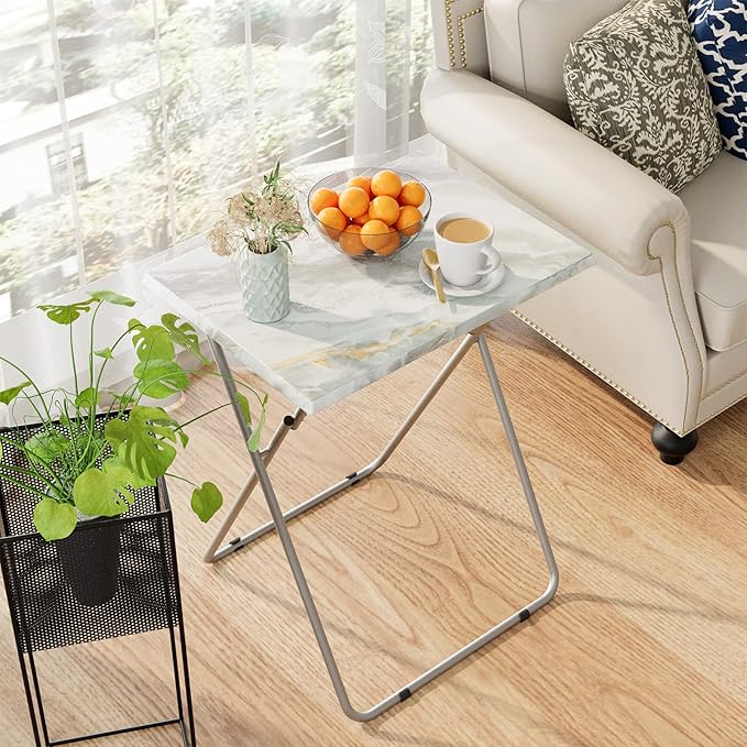 Folding TV Tray Table Set of 2,Dinner Snack Trays Table for Eating on Couch,Portable Metal Dinner Table for Small Sofa Bedside Tables with Light Weight, 15 x 18.9 x 26 in(Smoky Grey,2PCS)