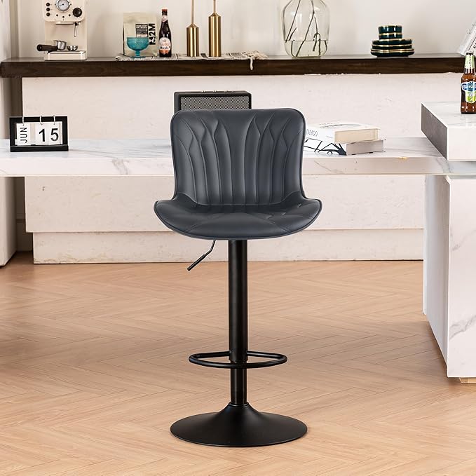 YOUNIKE Single Black Bar Stools Modern Swivel Counter Height Bar Chair with Back Adjustable Kitchen Island Faux Leather Padded Barstools taburetes de bar Breakfast sillas para barra de cocina 1PCS