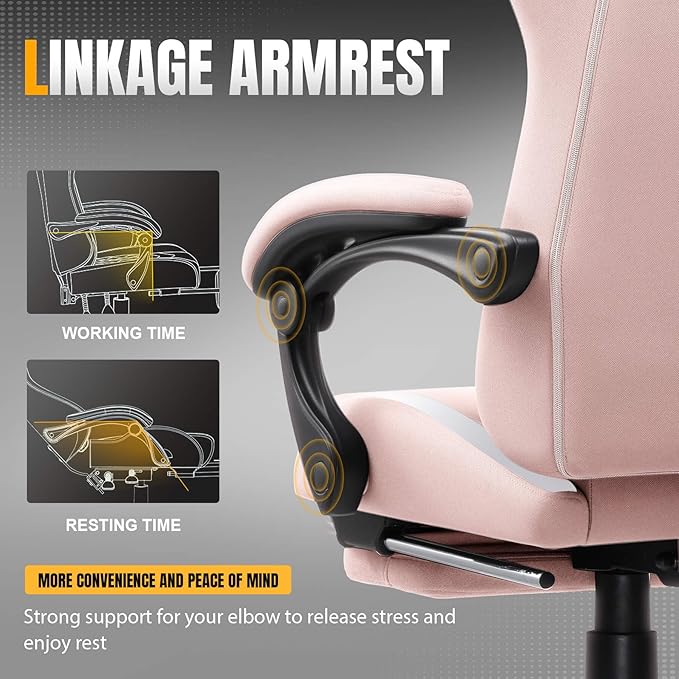 GTRACING Gaming Chair with Foot Rest & Pocket Spring Cushion, Breathable Fabric for Home Office Desk, Ergonomic High Back Computer Chair with Headrest & Lumbar Support, Pink