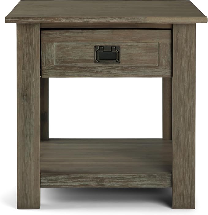 SIMPLIHOME Monroe SOLID ACACIA WOOD 22 inch Wide Square Rustic End Table in Distressed Grey for the Living Room and Bedroom