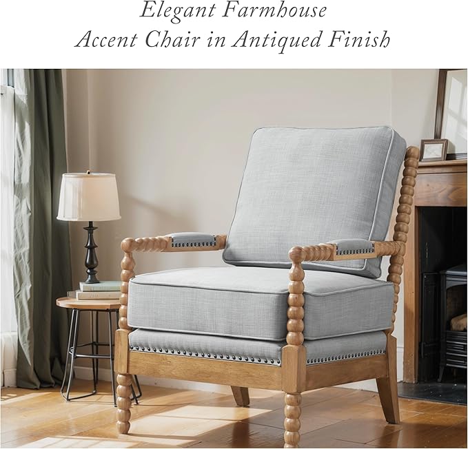 Madison Park Donohue Midcentury Modern Accent Chairs Padded Solid Wood Armrest and Frame Oakwood Finish, Upholstered Seat, Bedroom, Family or Living Room, 25.5" W x 32" D x 35.75" H, Light Blue