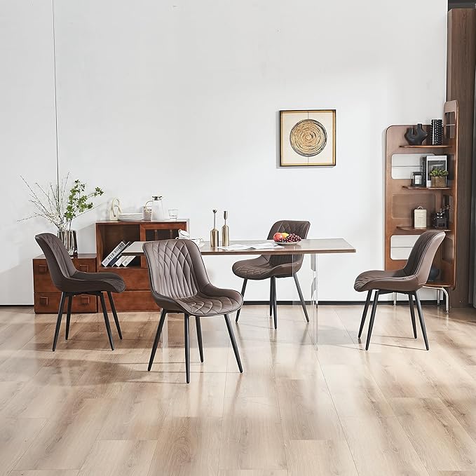 YOUNIKE Brown Dining Chairs Set of 2 with High Backs Mid Century Modern Kitchen & Dining Room Chairs PU Faux Leather Upholstered Wide Accent Chair Comfortable Large Padded Living Waiting Guest Room