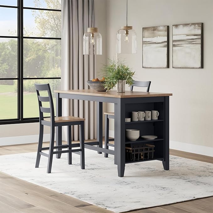 Signature Design by Ashley Gesthaven Solid Wood Frame Counter Height Barstool, Set of 2, Slate Blue/Natural