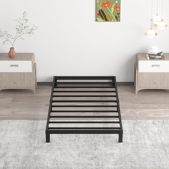 7 Inch Twin Bed Frames No Box Spring Need, Low Profile Metal Platform Twin Size Bed Frame, Heavy Duty Support Bedframes Twin, Easy Assembly