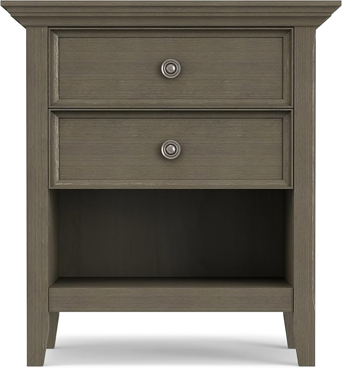SIMPLIHOME Amherst SOLID WOOD 24 Inch Wide Traditional Bedside Nightstand Table in Farmhouse Grey, For the Living Room and Bedroom