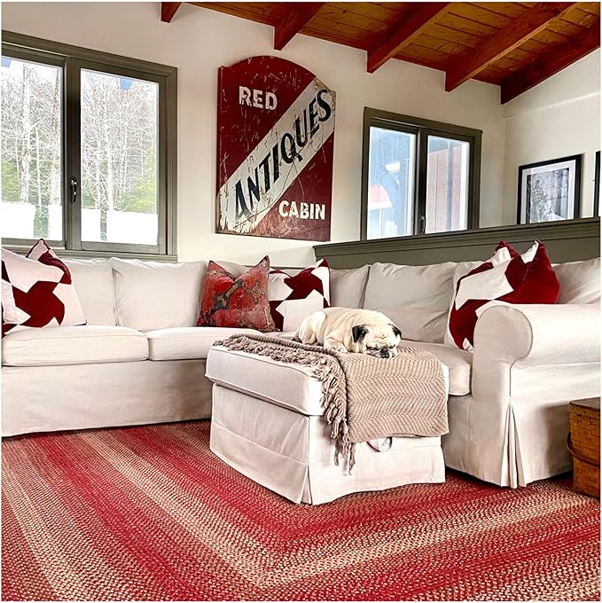 Homespice Apple Pie Jute Red 8x10' Braided Area Rug for Living Room, Bedroom and Dining Room. Pet Friendly. Decor Styles- Farmhouse Rug, Rustic, Vintage, Cottage, Primitive, Country, Boho Rug