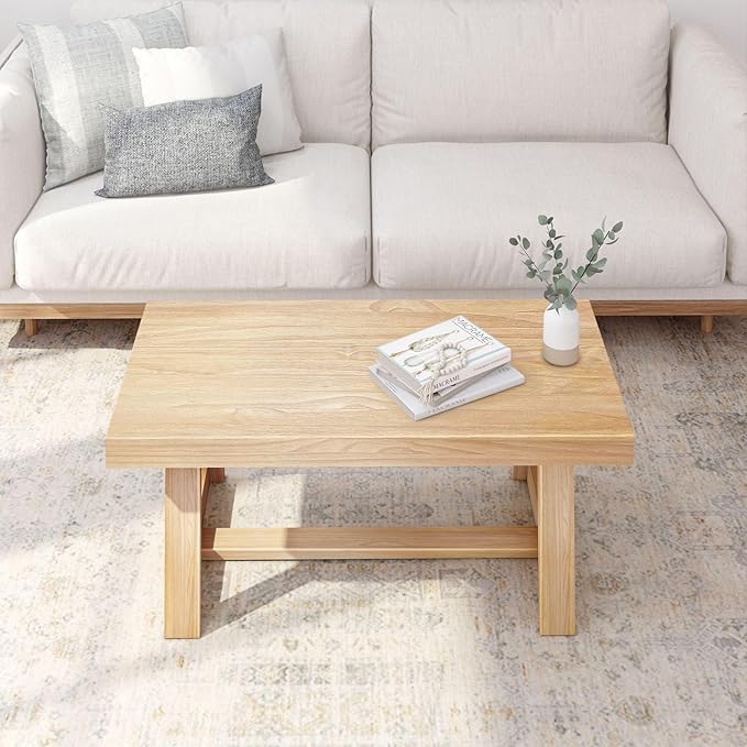 Plank+Beam Classic Rectangular Coffee Table, 40 Inch Farmhouse Coffee Table, Mini Center Tables for Small Spaces, Small Living Space Tea Table, Blonde Wirebrush