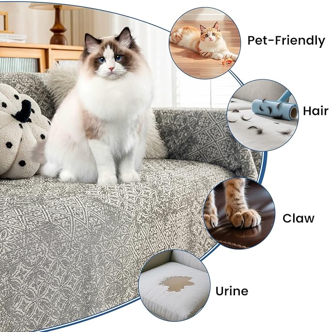 STACYPIK Geometric Pattern Sofa Cover Blanket, Black Couch Throw for Living Room, Couch Covers for Dogs, Washable Furniture Protector for 2 Cushion Sofa with Tassel, Anti-Slip Throw Cover-71X118IN