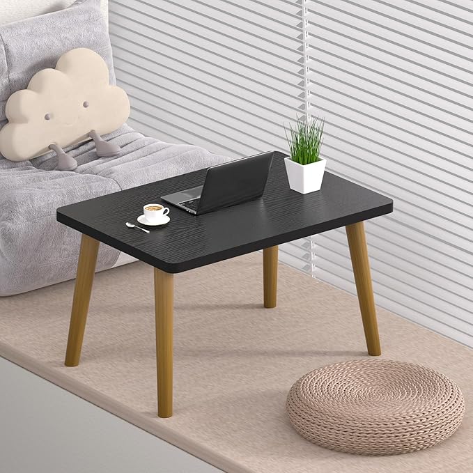 Small Coffee Table for Small Space, Low Table, Floor Table Desk for Sitting on The Floor, Storage Living Room Furniture, Tatami Tea Tables with Solid Wood Legs, Home Office, Farmhouse, Rectangle Black