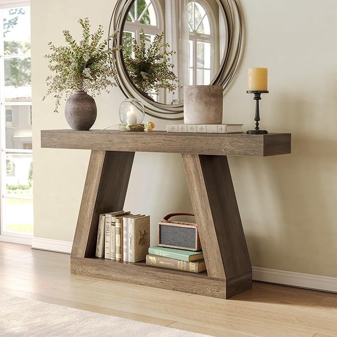LITTLE TREE 55-Inch Sofa Table with Storage, Farmhouse Console Table for Home, Rectangular Wooden Entryway Furniture for Living Room, Bedroom, Office, Hallway, Mocha