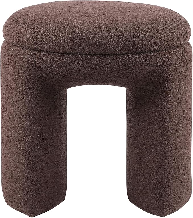 Furniture of America Rami Modern 18-inch Solid Wood Upholstered Ottoman with Pedestal Base, Vanity Stool Chair, Small Foot Stool for Bedroom, Living Room, Entryway, Brown