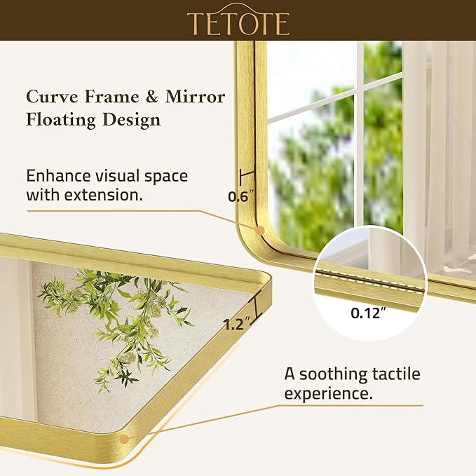 TETOTE Gold Vanity Mirror 20 x 30 Brushed Gold Metal Framed Vanity Mirror, Tempered Glass, Modern Farmhouse Wall Mounted Mirrors for Decorative(Horizontal/Vertical)