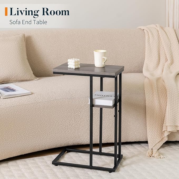 Yoobure C Shaped End Table, Side Table for Couch and Bed, Small Side Tables for Small Spaces, Living Room, Bedroom, Rustic Snack Tables