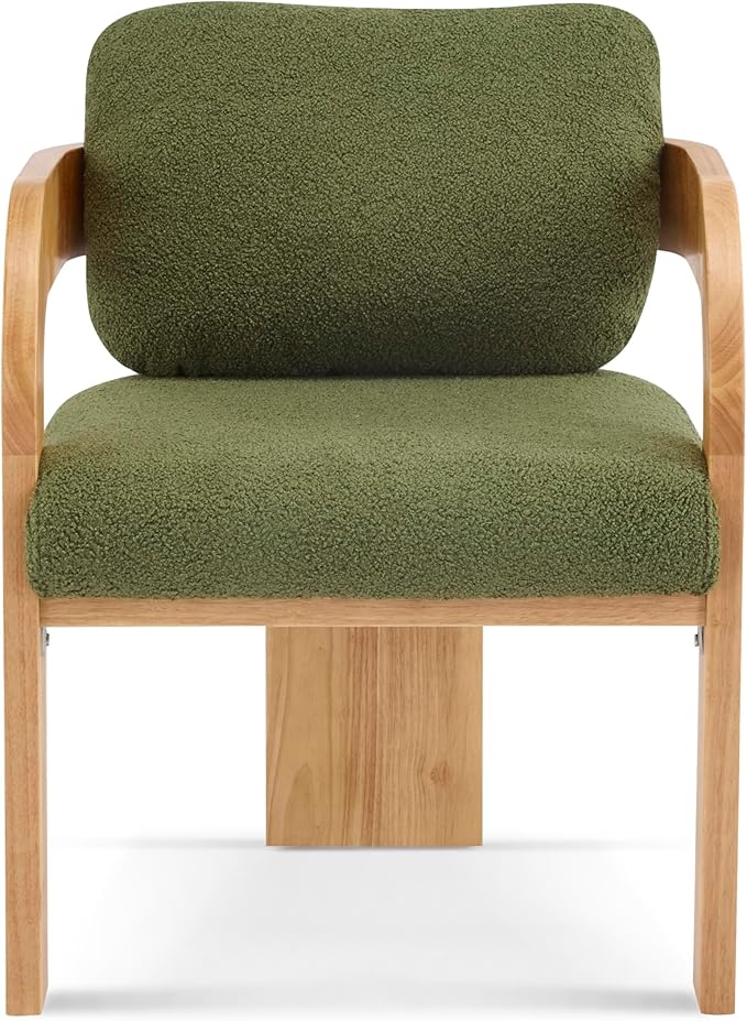 Christopher Knight Home Yorick Modern Boucle Dining Chair Set of 2 with Cushion, Solid Wood Dining Room Armchair Set, Curved Backrest Kitchen Side Chair, Living Room Comfy Extra Seat, Natural+Green