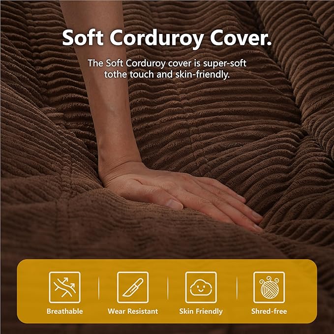 N&V Fireside Chair, Mid Century Armless Floor Sofa, Soft Premium Corduroy Floor Lounge Chair, Foam Sofa Accent Chair for Living Room Bedroom and Office， Brown Sugar