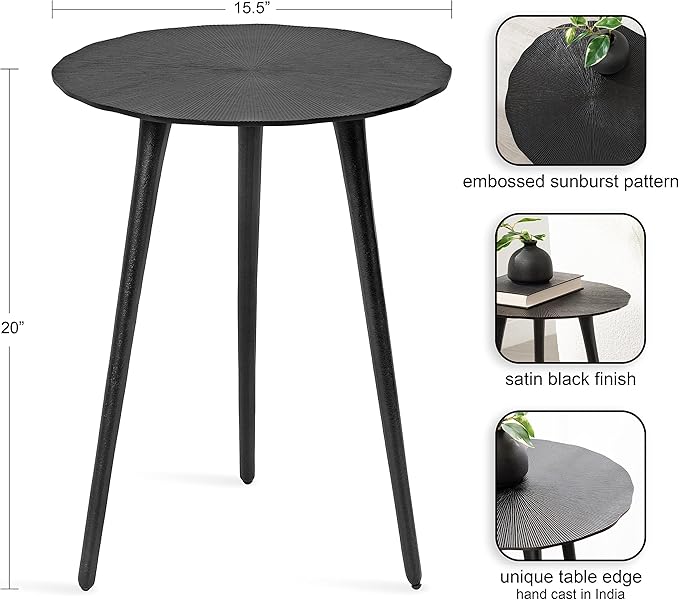 Kate and Laurel Sancia Modern Round Side Table, 16 x 16 x 20, Silver, Sand Casted Aluminum Bedside Table for Display and Storage as a Bedroom Nightstand or Living Room Accent