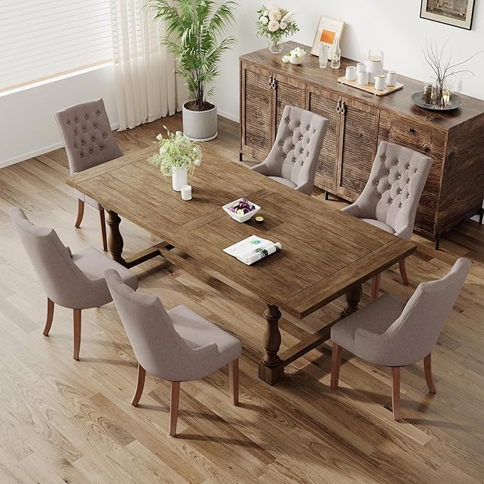 COLAMY Wingback Upholstered Dining Chairs Set of 4, Fabric Side Dining Room Chairs with Tufted Button, Living Room Chairs for Home Kitchen, Taupe
