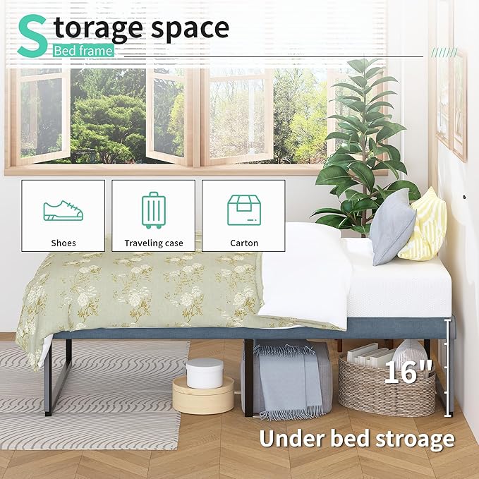 18 Inch Twin Bed Frames Heavy Duty Metal Twin Platform Bed Frame No Box Spring Needed, Noise Free, Easy Assembly, Black