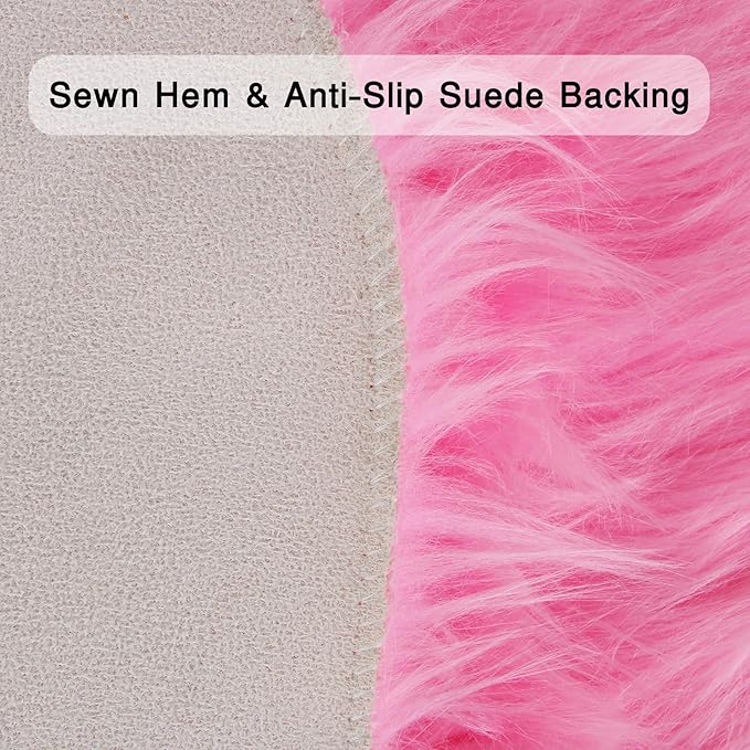 duduta Hot Pink Faux Sheepskin Throw Rug 2x3 ft, Fluffy Shag Girls Bedside Dorm Rug Fur Seat Chair Covers Washable