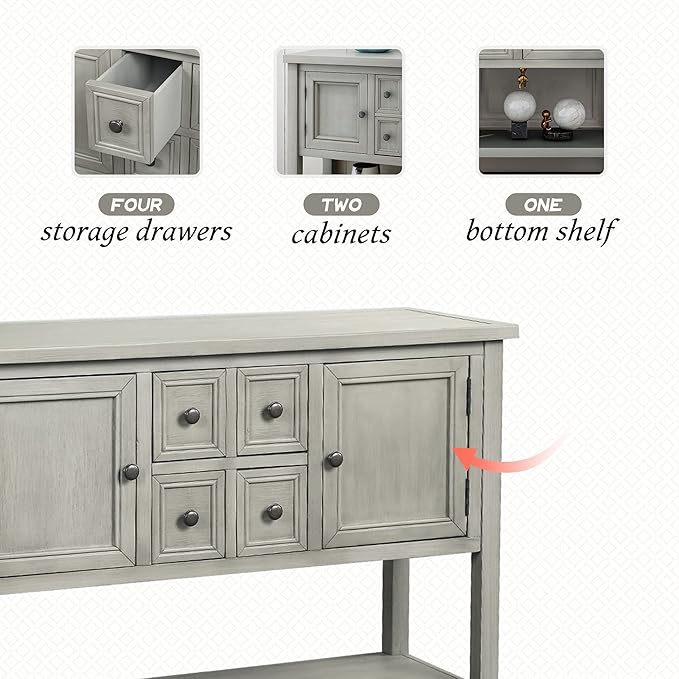 Merax Modern Wood Buffet Table with Storage Shelf, 2 Drawers and 2 Cabinets Buffet Coffee Bar Cabinet for Living Room Dinning Room Kitchen (Antique Gray)