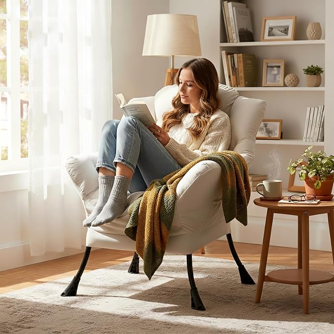Lazy Chair, Reading Armchair, Large Modern Lounge Accent Chair, Leisure Sofa Chair for Living Room, Bedroom, Dorm Room (Beige)