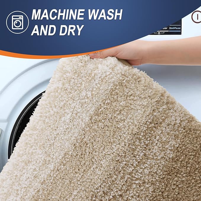 OLANLY Bathroom Rugs Mat 24x16, Extra Soft Absorbent Microfiber Bath Rugs, Rubber Backing, Quick Dry, Machine Washable Bath Mats for Bathroom Floor, Tub and Shower, Home Decor Accessories, Tan