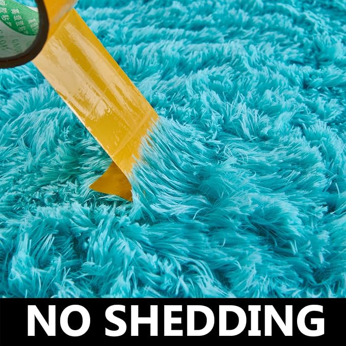 FJZFING Blue Round Rug Ultra-Soft Plush Modern 7x7 Circle Area Rug for Kid's Bedroom, Fluffy Shag Circular Rug for Nursery Room, Non-Slip Home Decor Cute Blue Carpet for Teen's Room