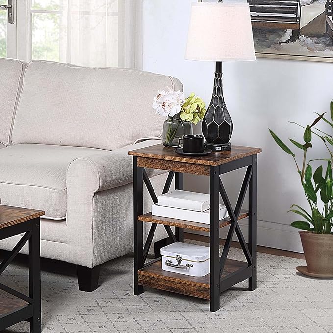 Convenience Concepts Oxford End Table 15.75" - Modern Living Room Table with Storage Shelves, Transitional Nightstand Side Table for Home Decor and Display, Barnwood/Black
