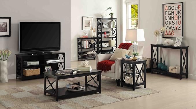 Convenience Concepts Oxford End Table 15.75" - Modern Living Room Table with Storage Shelves, Transitional Nightstand Side Table for Home Decor and Display, Black