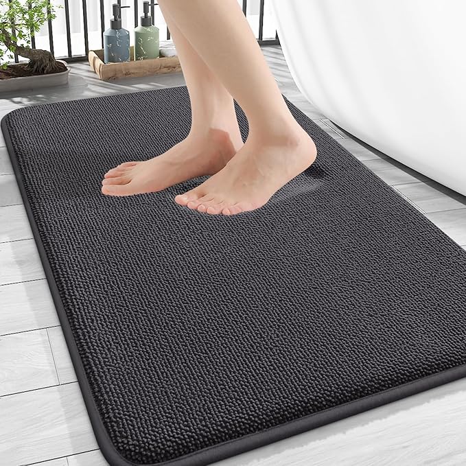 OLANLY Thick Memory Foam Bath Mat Rug 30x20, Extra Soft Absorbent Bathroom Rug, Quick Dry Bath Mats, Non-Slip, Machine Washable Carpet for Bathroom, Tub and Shower, Home Decor Accessories, Dark Grey