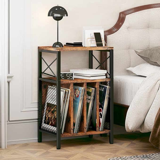 3-Tier Record Player Stand, Vinyl Record Storage Turntables for Vinyl Records, Record Player Table Holds Up to 200 Albums, Mid-Century Turntable Stand for Living Room, Bedroom, Office