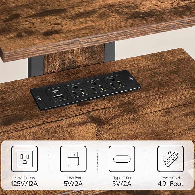 HOOBRO 4-Tier AV Media Stand, Media Console with Charging Station and LED Light, Wooden Stereo Cabinet, Corner TV Stand, Record Player, Entertainment Device Stand, Rustic Brown and Black BF38UDCJ01