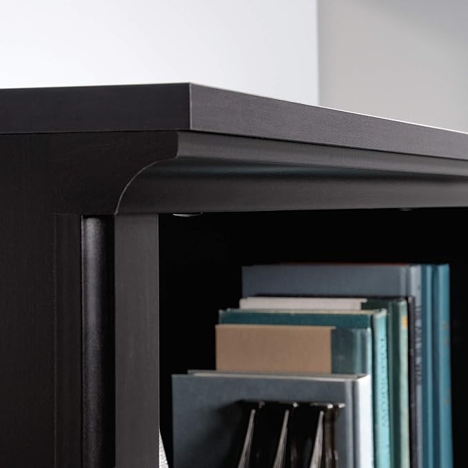 Sauder Select Book Shelf, Bookshelf with Storage, Library Bookcase with Doors and Adjustable Shelves, in Estate Black