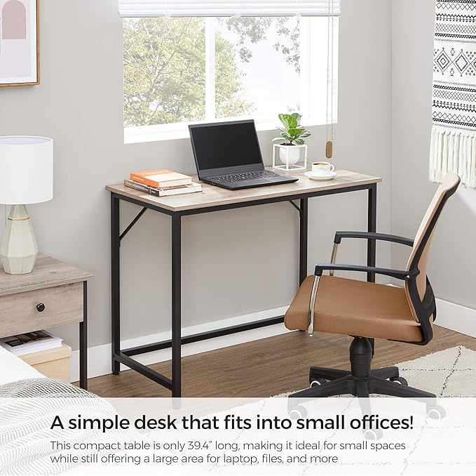 VASAGLE Computer Desk, Gaming Desk, Home Office Desk, for Small Spaces, 19.7 x 39.4 x 29.9 Inches, Industrial Style, Metal Frame, Greige and Black ULWD041B02