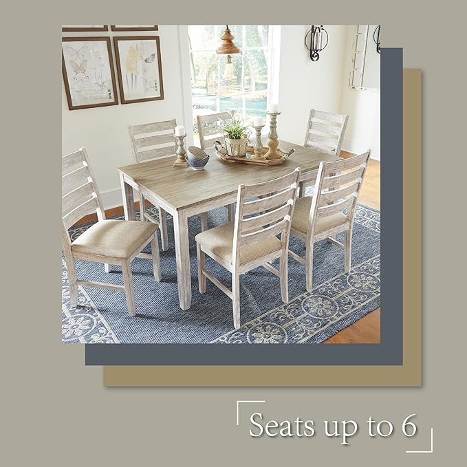 Signature Design by Ashley Skempton Cottage Dining Room Table Set with 6 Upholstered Chairs, Whitewash
