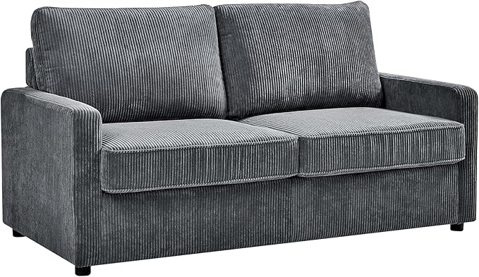 Reversible Sleeper Sofa Bed with Comfortable Memory Foam Mattress, Convertible Corduroy Full Size Pull Out Couch for Living Room, Space Saving Furniture, 70" Wide, Rectangular Arms, Grey