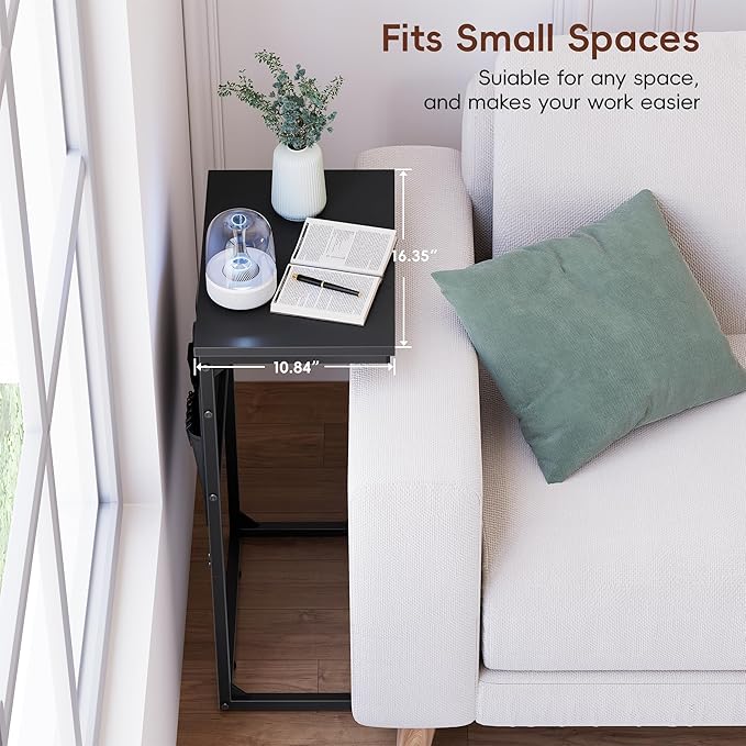 Vagusicc C Shaped End Table Set of 2, Tall Side Table for Sofa, Small Couch Side With Storage Bag, TV Tray for Small Spaces, Sturdy Slide Under Sofa With Metal Frame for Living Room