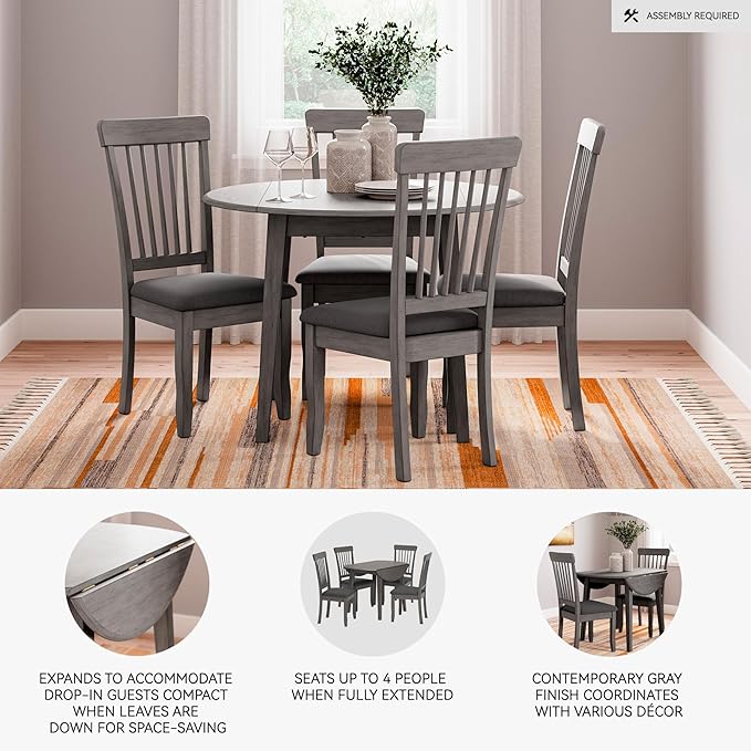 Signature Design by Ashley Shullden Casual Round Dining Small Drop Leaf Table, Seats up to 4, Gray