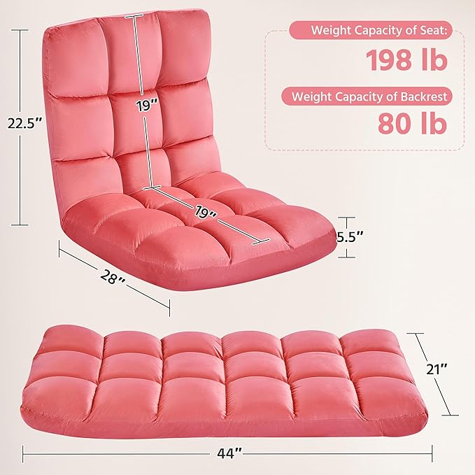 Yaheetech Floor Chair, Meditation Chair with Back Support Gaming Floor Lounger with 14 Adjustable Position for Adult, Pink, 2pcs