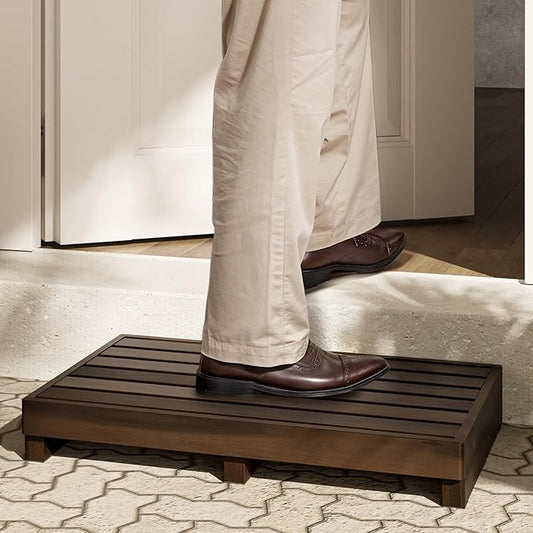 TINAMO 3.5" One Step Stool for Elderly, Acacia Wood High Riser Step Stool for Bed - 550 Lbs Wooden Mobility Stepping Stools for Adults, Kids/Bedside, Bathroom, Kitchen, Garden (Walnut, 3.5" Height)