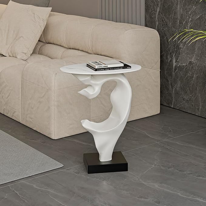 Modern Artistic Coffee Table, Luxury Semicircular Side Table, High-Strength FRP Frame, Artistic Design End Table for Living Room, Bedroom, or Office