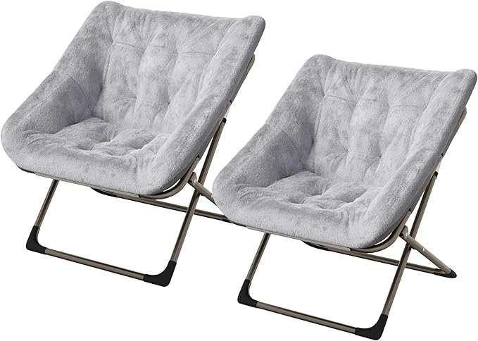 Comfy Chair for Adults, Foldable Living Room Chairs, Soft Faux Fur Folding Lounge for Bedroom Living Room Dorm Rooms, Flexible Reading Chair for Teens (2, Gray, X-Large)