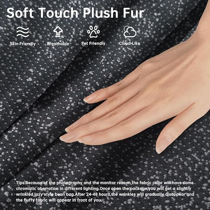 Bean Bag Chairs for Adults, Memory Foam Couch Loveseat Sofa Chair, Soft Teddy Material Cozy Comfy Reading Nook Chairs, Floor Chair for Living Room Bedroom Office(Black-White)