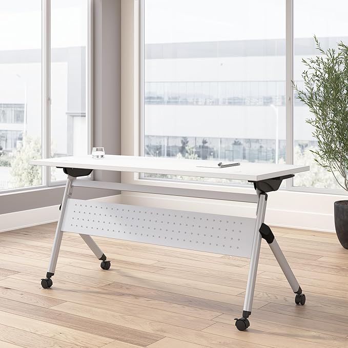 Bush Business Furniture Folding Training Table, 60 inch Desk, Commercial-Grade Bundle for Office or Classroom, Envision Collection, White