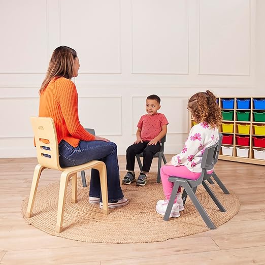 ECR4Kids 12in Plastic School Stack Chair, Classroom Furniture, Grey, 4-Pack