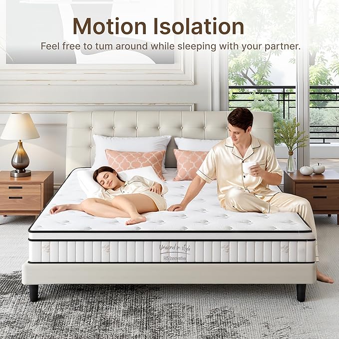 Queen Size Mattress, 10 Inch Medium Firm Foam Hybrid Mattress with Individual Pocket Springs for Motion Isolation & Edge Support, Mattress in A Box CertiPUR-US Certified