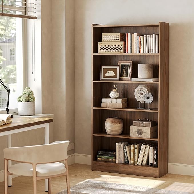 LITTLE TREE 72-Inch Tall Bookcase, 6-Tier Wooden Large Bookshelf, Wide Bookcase Bookshelves, Freestanding Modern Display Shelving Unit for Living Room, Bedroom, Office, Rustic Brown