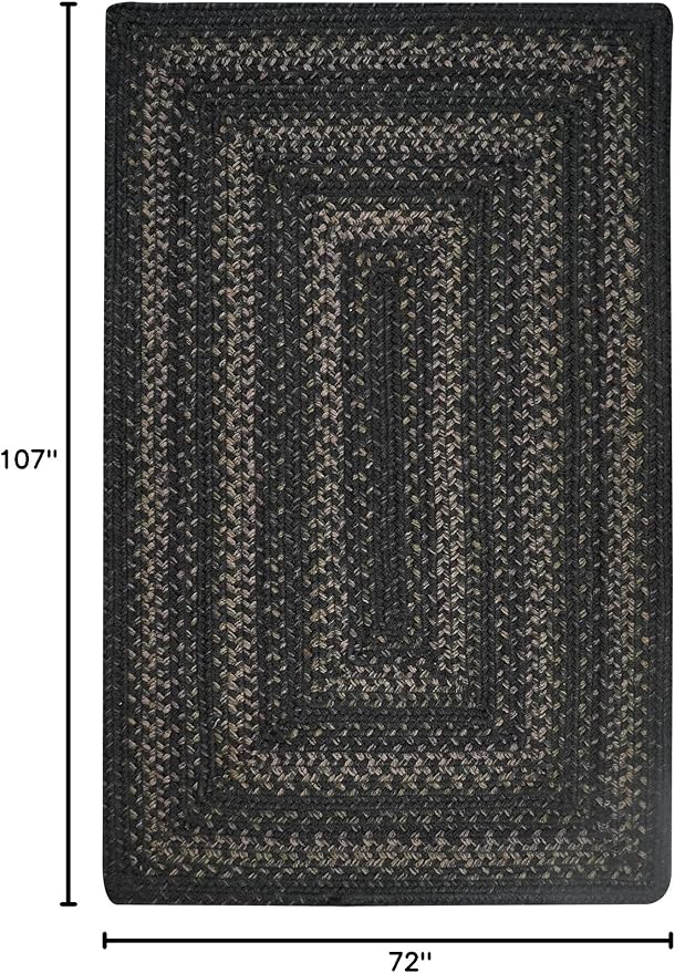 Homespice Jet Black Braided Rugs 6x9' – Primitive Style Large Black Area Rug for Bedroom