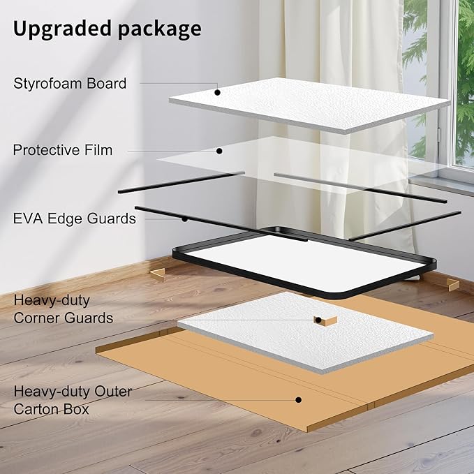 FORBATH 48x40 Inch Bathroom Mirror, Brushed Black Deep Frame Wall Mirror with Rounded Corners, Anti-Rust Tempered Glass for Modern Farmhouse Vanity (Horizontal/Vertical)