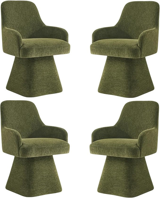 Swivel Dining Chairs Set of 4, Mid Century Modern Chairs Fabric Upholstered Armchair with Armrest & Ergonomic Backrest for Dining Room, Kitchen, Bedroom, Living Room, Green, 4 Boxs